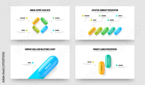 Marketing Proposal 4 5 1 2 Element Diagram Frame Layout Set. Investor Report Four Five One Two Step Infographic Presentation Template Vector Illustration Collection.