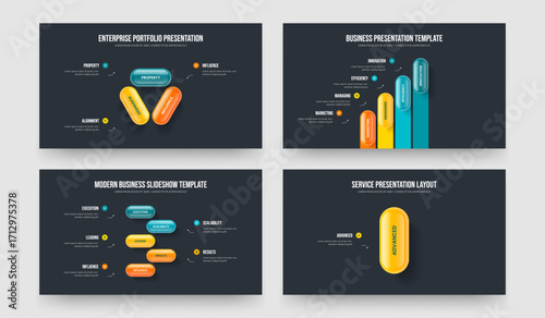 Company Overview Three Four Five One Step Diagram Slideshow Template Vector Illustration Bundle. Professional Planning 3 4 5 1 Option Infographic Slide Design Set.