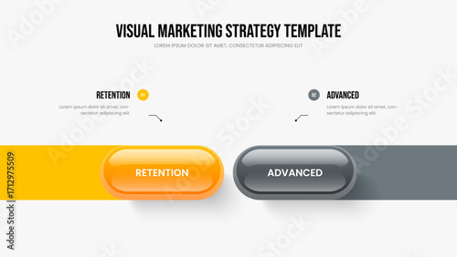 Product Portfolio Slideshow Layout Vector Illustration. Modern Forecast 2 Element Infographic Frame Design. Project Visualization Two Step Diagram Slide Template.