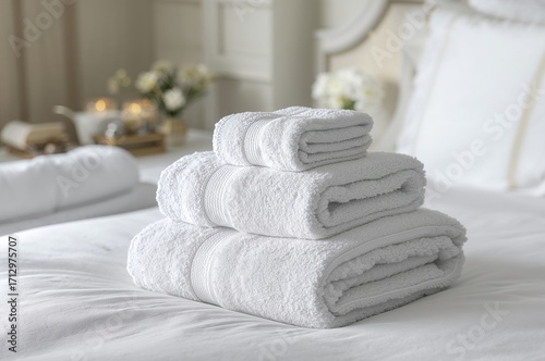 Pile of pristine white bath...