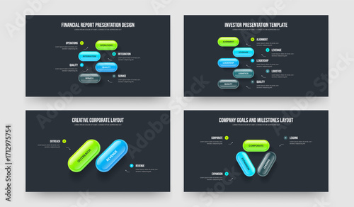 Sales Visualization 4 5 2 3 Step Diagram Slide Design Bundle. Marketing Briefing Four Five Two Three Option Infographic Presentation Layout Vector Illustration Set.