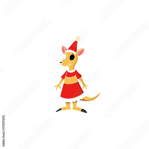 funny wallaby wearing christmas dress and hat 