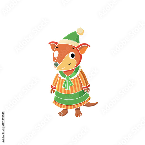 funny tree kangaroo wearing christmas dress and ha