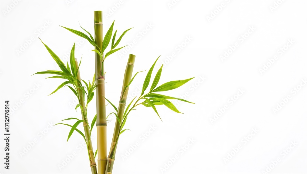 Fototapeta premium Three Lucky Bamboo Stalks Against a Plain White Background