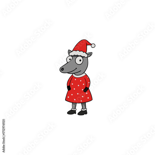 funny tapir wearing christmas dress and hat 