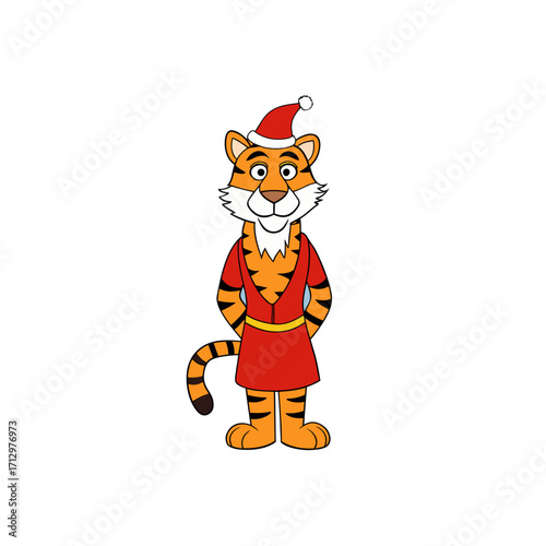 funny sumatran tiger wearing christmas dress 