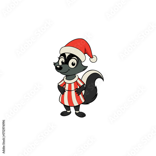 funny striped skunk wearing christmas dress 