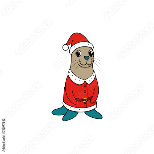 funny sea lion wearing christmas dress and hat 