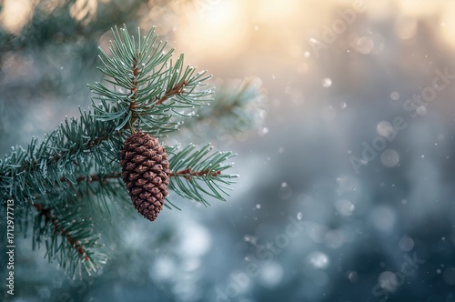 Frost-covered pine twig bea...