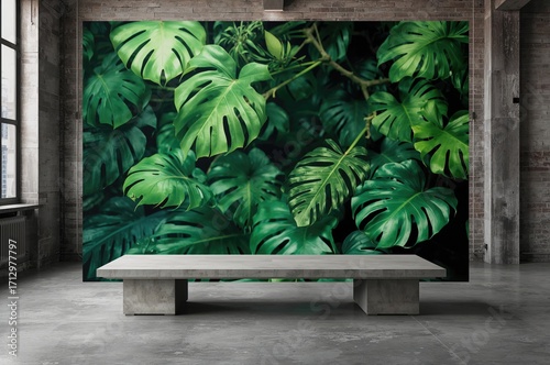 Blurred green monstera leav...