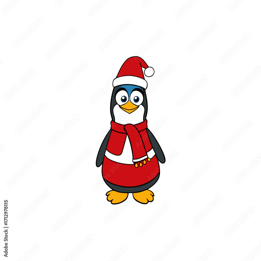 Obraz premium funny penguin wearing christmas dress and hat 