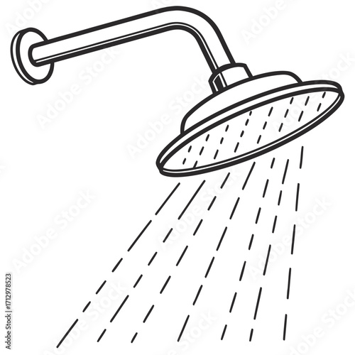 Shower head with falling water drops line art vector