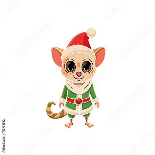 funny mouse lemur wearing christmas dress and hat 