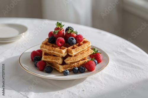 Pile of freshly baked waffl...