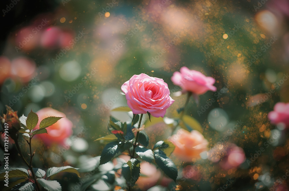 Obraz premium Vibrant rose blooms with soft-focus bokeh in a natural outdoor setting