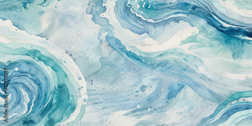 Vector watercolor ocean wave line blue and white background. Ocean sea art with natural template. Seamless soft blue ocean pattern wave water background.	