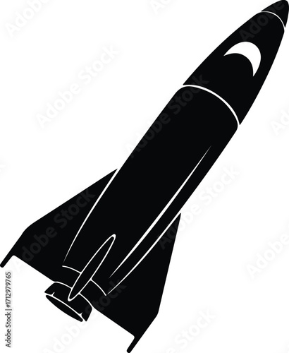 Vector black rocket ship launching upward space travel silhouette illustrator