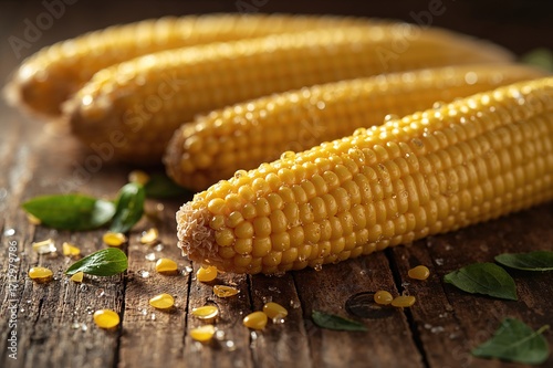 Fresh raw corn on a rustic ...
