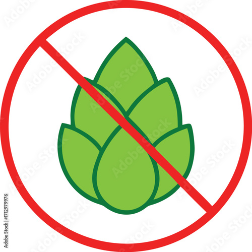 Forbidden sign with hop cone glyph icon Vector