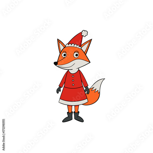 funny fox wearing christmas dress and hat 