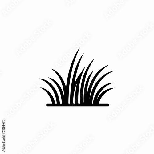 Simple black silhouette of lush green grass blades on a white background
