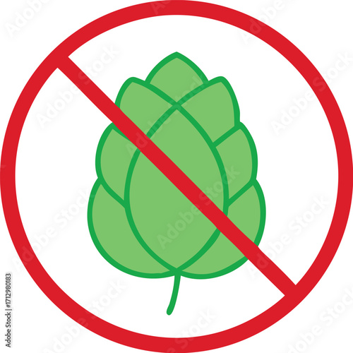 Forbidden sign with hop cone glyph icon Vector