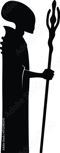 Vector Extraterrestrial humanoid silhouette holding staff silhouette illustrator