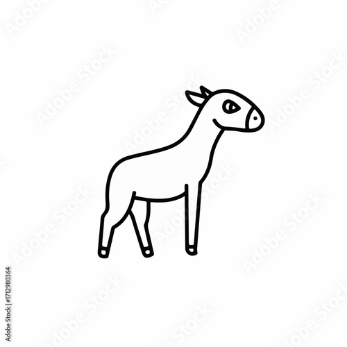 Simple line drawing of a curious donkey standing in profile