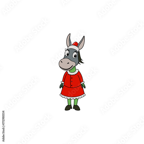 funny donkey wearing christmas dress and hat 