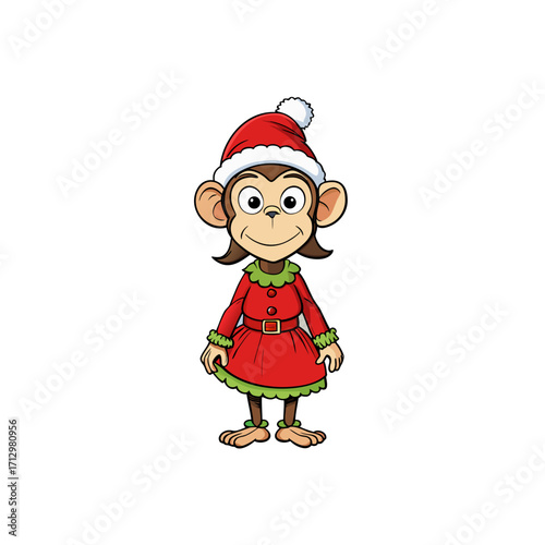 funny chimpanzee wearing christmas dress and hat 