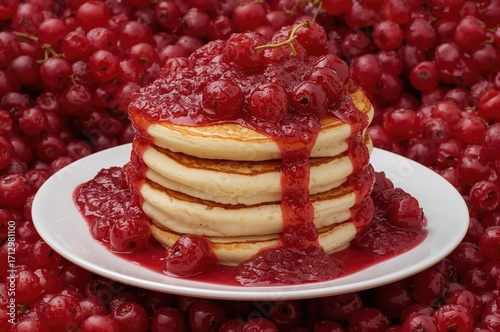 Delicious pancakes topped w...