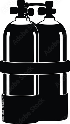 Vector scuba diving tanks oxygen gas cylinder silhouette illustrator