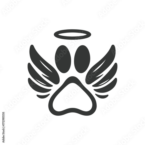 dog paw with angel wings vector silhouette clip art logo design illustration