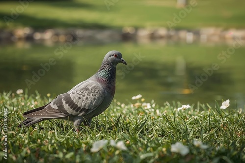 The bird residing in the gr...