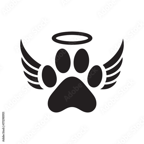 dog paw with angel wings vector silhouette clip art logo design illustration
