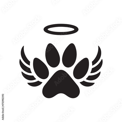 dog paw with angel wings vector silhouette clip art logo design illustration