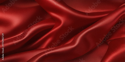 Close-up of a rich, deep red satin fabric. A close-up shot showcasing the luxurious drape and texture of a deep red satin fabric.
