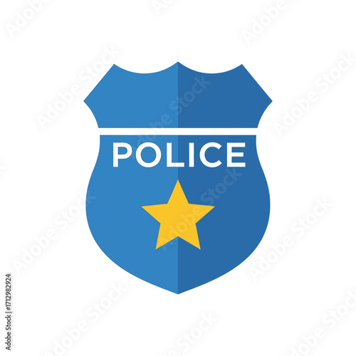 A classic blue police shield badge with the word POLICE and a single yellow star, isolated on a white background.