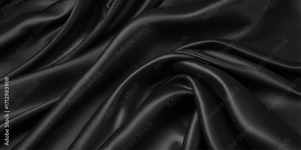 Fototapeta premium Luxurious black smooth silk or satin texture background. Black silk wave and curve background. 