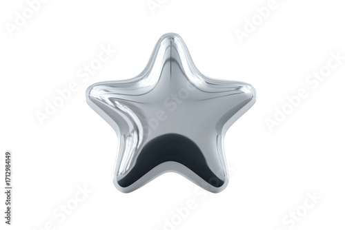 Silvery metallic star balloon on white background reflective decor, cut out