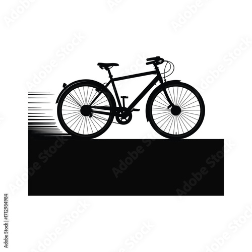 Speeding Bicycle Silhouette Illustration with Motion Blur Effect in Black and White Vector