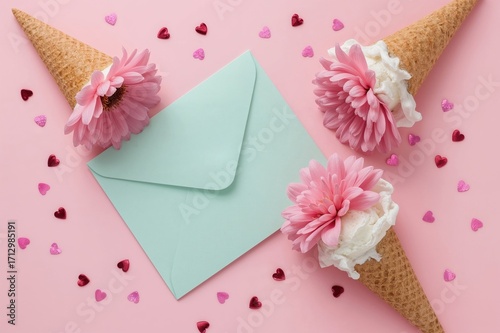 Pink flower-decorated ice c...