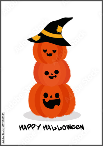 Happy halloween greeting card with pumpkins