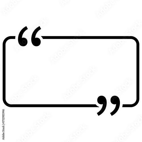 Quotation frame icon, vector illustration of speech mark border template in outline style, blank box design for quote, testimonial, or message text.