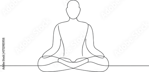 Single line drawing person meditating in lotus pose continous line art meditation
