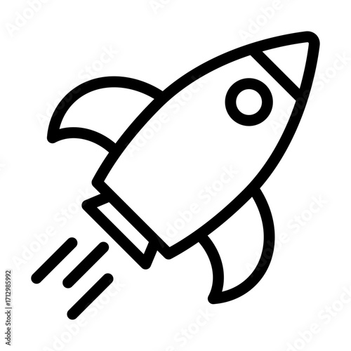 Rocket icon, vector illustration of space shuttle symbol in outline style, black design for launch, startup, and innovation concepts.