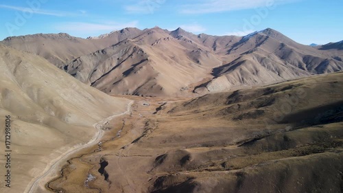 Scenic mountain landscape around Tash Rabat caravanserai in the Tien Shan, Kyrgyzstan. The Tien Shan Mountains in the area of ​​the Tash-Rabat River at an altitude of over 3500 m