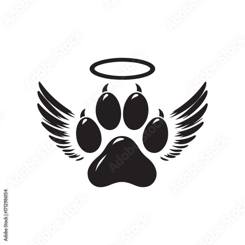 dog paw with angel wings vector silhouette clip art logo design illustration