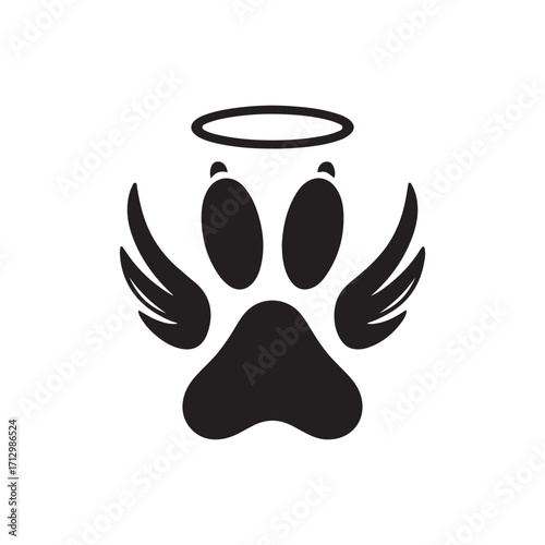 dog paw with angel wings vector silhouette clip art logo design illustration