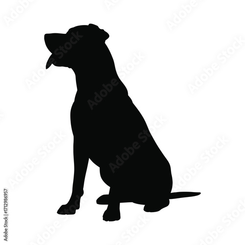 Detailed Silhouette Illustration of a Seated Dog with Tongue Out on White Background Vector